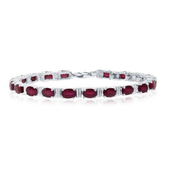 Sterling Silver 14.64cttw Ruby Gem Oval Bracelet, 7