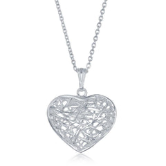 Sterling Silver 17 Inch Open Diamond Cut Heart Necklace