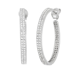 Sterling Silver 25mm Double Row CZ Hoop Earrings