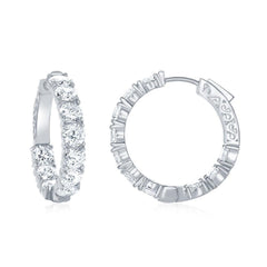 Sterling Silver 29mm x 5mm CZ Hoop Earrings