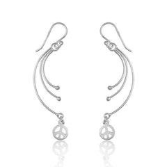 Sterling Silver 3 Lines with Peace Sign Earrings