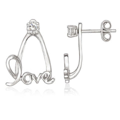 Sterling Silver 3mm CZ with Back and LOVE Earrings
