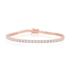 Sterling Silver 3mm Prong-Set Round CZ Tennis Bracelet - Rose Gold Plated