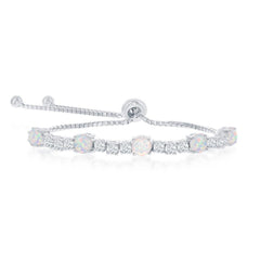 Sterling Silver 4-Prong CZ & White Opal Adjustable Bolo Bracelet