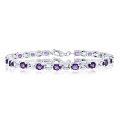 Sterling Silver 5.75cttw Amethyst Gem Oval Linked Bracelet