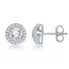 Sterling Silver 7mm Round Halo Stud Earrings