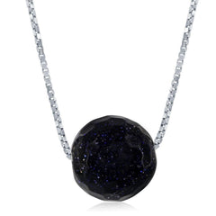 Sterling Silver 8mm Blue Sandstone Faceted Bead Necklace