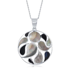Sterling Silver Abalone and Onyx Round Pendant