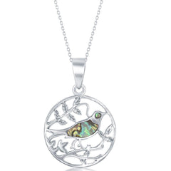 Sterling Silver Abalone Bird On a Branch Pendant