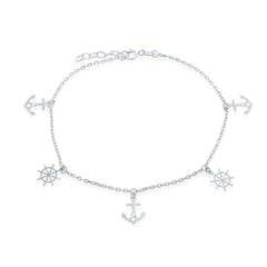 Sterling Silver Alternating Anchor and Ship Wheel Anklet