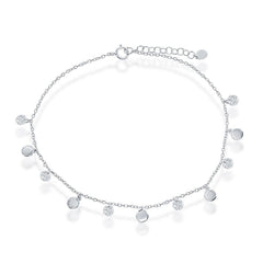 Sterling Silver Alternating Cubic Zirconia and Shiny Disc Anklet