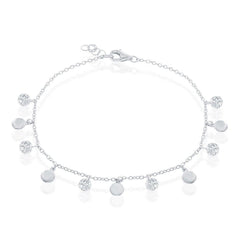 Sterling Silver Alternating Disc and CZ Bracelet