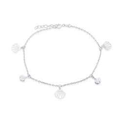 Sterling Silver Alternating Flat and Puffed Seashell Anklet