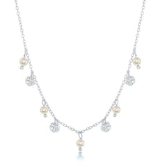 Sterling Silver Alternating Freshwater Pearl and CZ Necklace