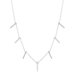 Sterling Silver Alternating Plain & CZ Vertical Bars Necklace
