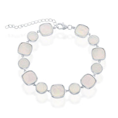 Sterling Silver Alternating Round and Square MOP Link Bracelet
