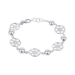 Sterling Silver  Alternating Round Flower and Semi Sphere Bracelet