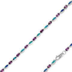 Sterling Silver Amethyst CZ's and Blue Opal Marquise Bracelet