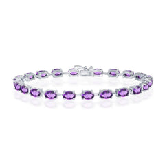 Sterling Silver Amethyst Oval Gemstone Link Tennis Bracelet