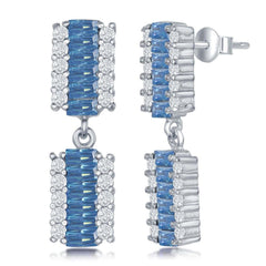 Sterling Silver Aquamarine Baguette CZ Earrings