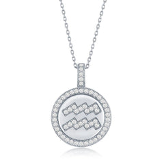 Sterling Silver Aquarius Zodiac Disc Pendant Chain