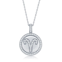Sterling Silver Aries Zodiac Disc Pendant Chain