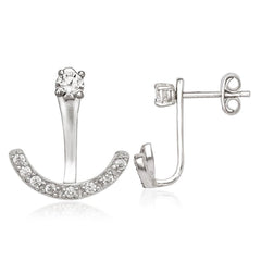 Sterling Silver Back CZ Semi Circle Earrings