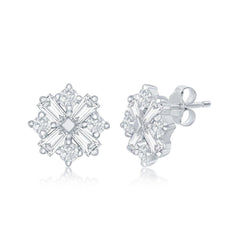 Sterling Silver Baguette and Round CZ Stud Earrings