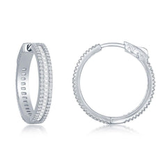 Sterling Silver Baguette CZ 25mm Hoop Earrings