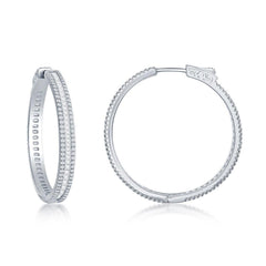 Sterling Silver Baguette CZ 35mm Hoop Earrings