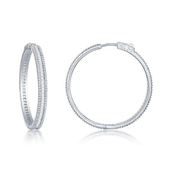 Sterling Silver Baguette CZ 40mm Hoop Earrings