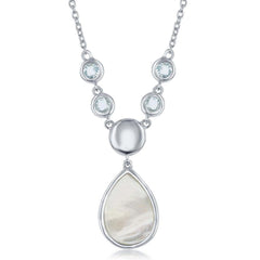 Sterling Silver Bezel-Set Blue Topaz and Teardrop MOP Necklace