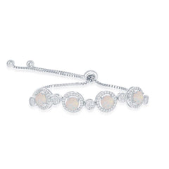 Sterling Silver Bezel-Set CZ and White Opal Bolo Bracelet