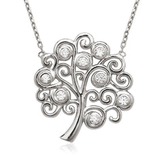 Sterling Silver Bezel Set CZ Tree Necklace