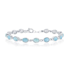 Sterling Silver Bezel-Set Oval Larimar Linked Bracelet, 7