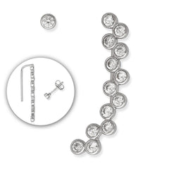 Sterling Silver Bezel Set Zig Zag Climber Earrings