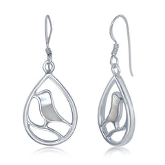 Sterling Silver Bird Pearshaped Earrings - MOP