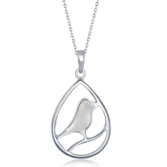 Sterling Silver Bird Pearshaped Pendant - MOP