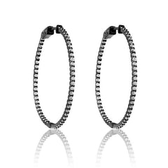 Sterling Silver Black Plated Inside Outside CZ Hoop Earrings