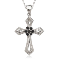 Sterling Silver Black Sapphire Cross Pendant