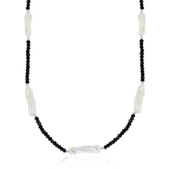 Sterling Silver Black Spinel with Biwa FWP Necklace