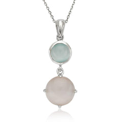 Sterling Silver Blue and Pink Cat's Eye Necklace
