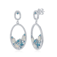 Sterling Silver Blue and White CZ Oval Earrings