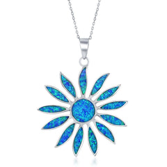Sterling Silver Blue Inlay Daisy Flower Pendant