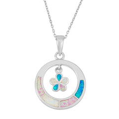 Sterling Silver Blue Inlay Flower Inside Pendant