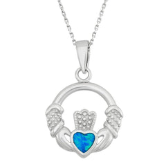 Sterling Silver Blue Inlay Irish Claddagh Pendant