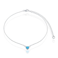 Sterling Silver Blue Inlay Opal Heart Choker Necklace