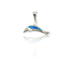 Sterling Silver Blue Inlay Opal Leaping Dolphin Pendant