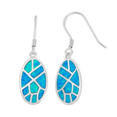 Sterling Silver Blue Inlay Opal Oval Earrings