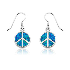 Sterling Silver Blue Inlay Opal Peace Sign Earrings